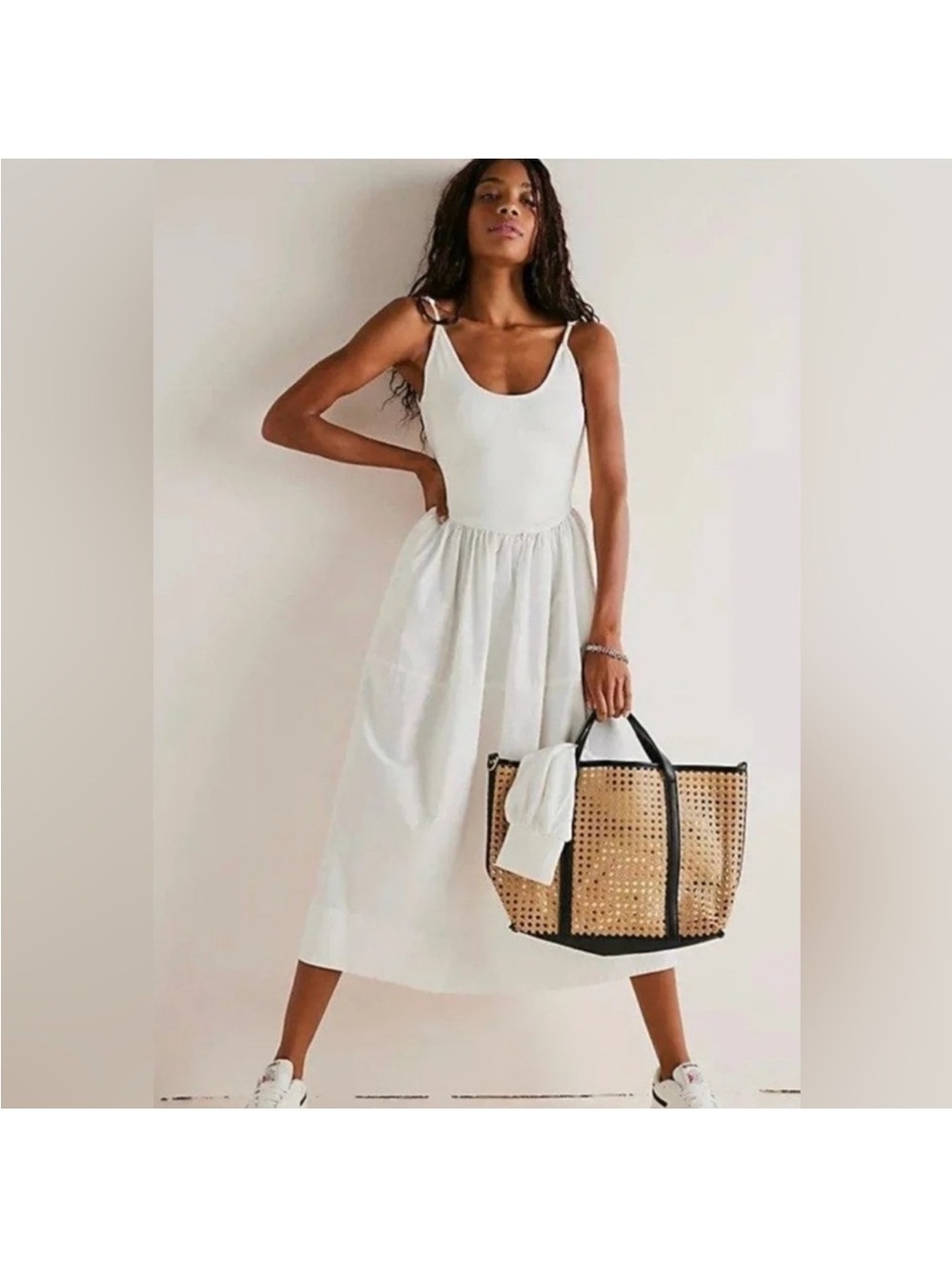 FREE PEOPLE Small White Cotton Dylan Maxi Dress Adjustable Straps Excellent Cond
